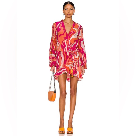 ROCOCO SAND Emily Wrap Mini Dress in Pink Resort Wear - Picture 1 of 15